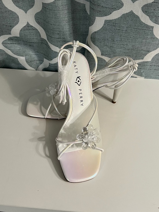 Katy Perry Collections Shoes - Katy Perry Collections Iridescent White Strappy Heels with Crystal Flower